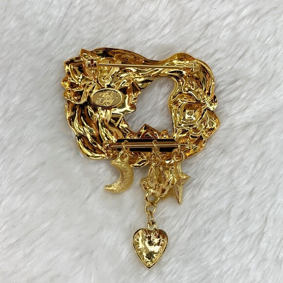 Kirks Folly Signed Mother Nature Celestial Charms Dangle Brooch Pin Gold Vintage - Picture 2 of 5